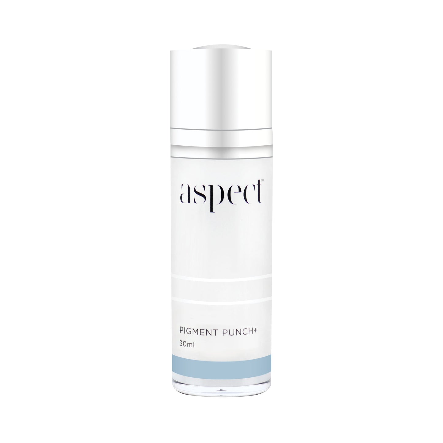Aspect Pigment Punch+ 30ml: Frosted glass pump bottle with light blue accent.