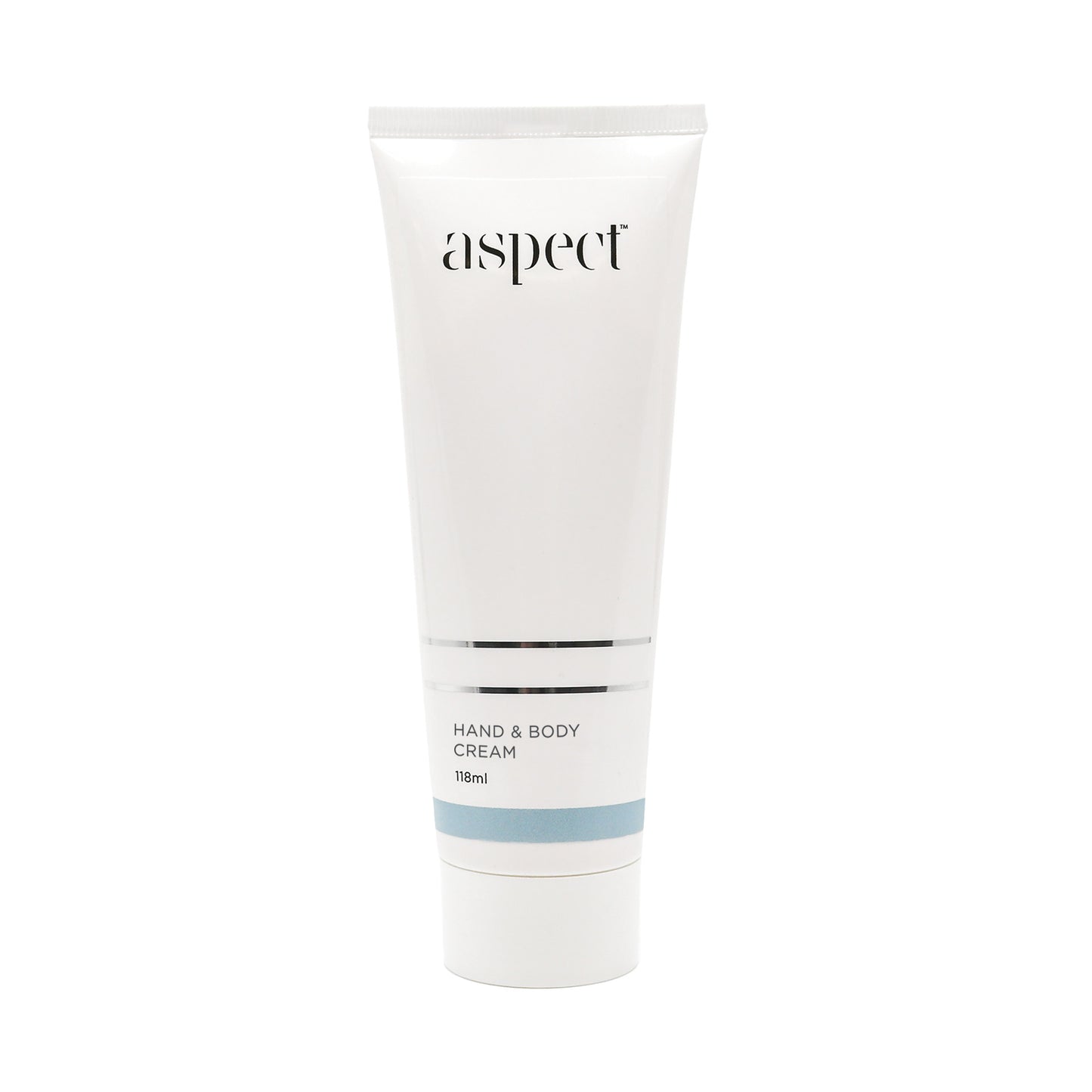 Aspect Hand and Body Cream, 118ml white tube with blue branding, nourishing cream for dry skin.