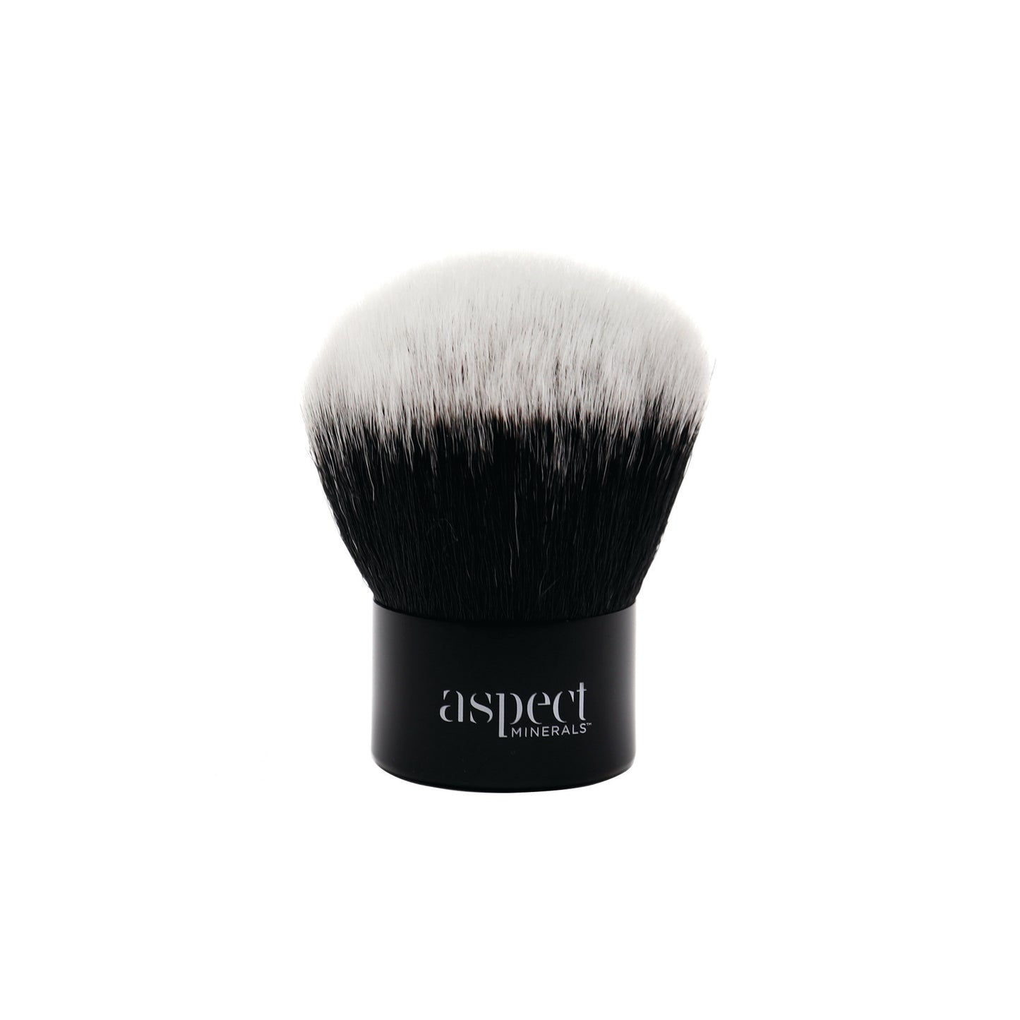Aspect Minerals Kabuki Brush, soft dense bristles with a sleek black handle, compact for applying loose mineral powders.