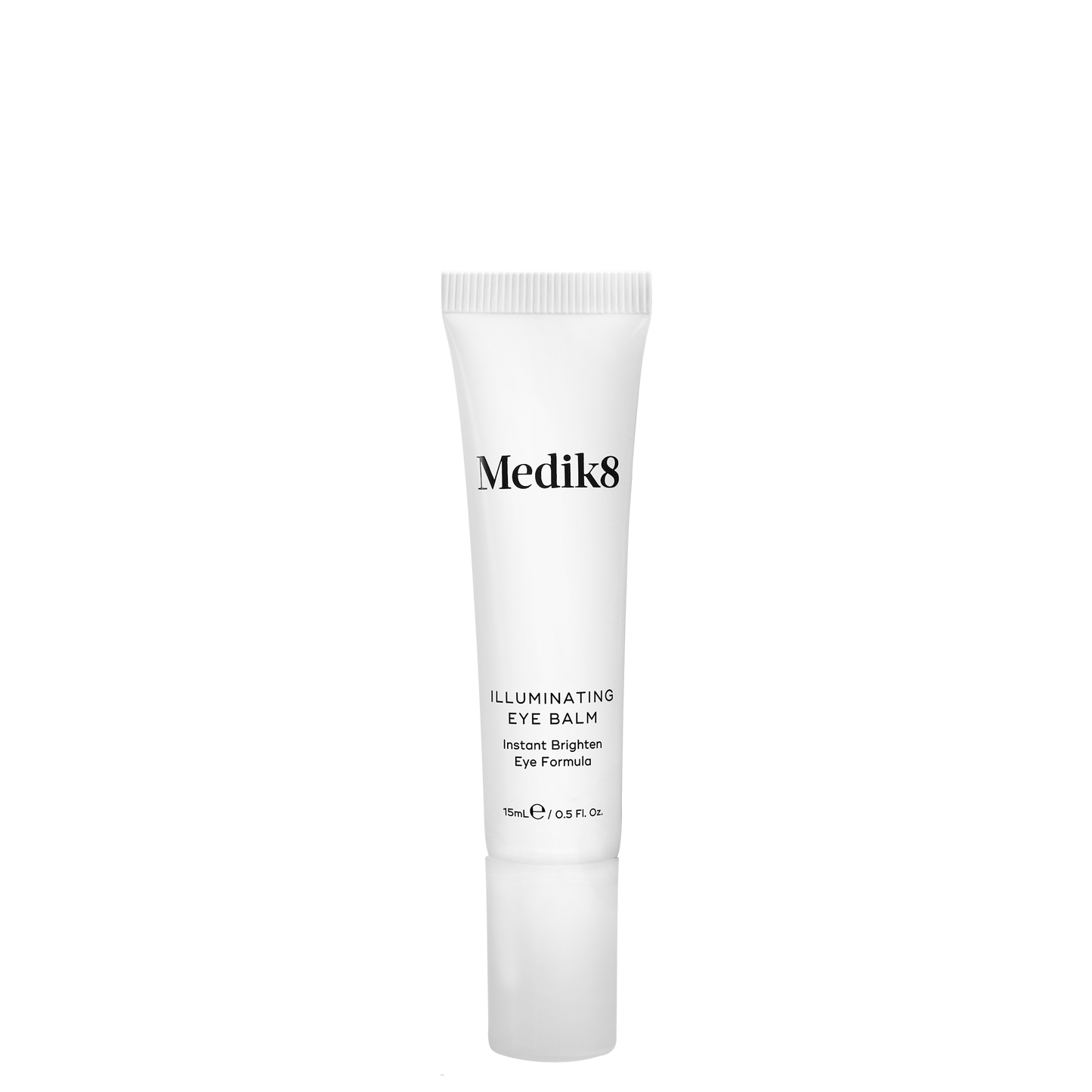 Medik8 Illuminating Eye Balm, 15ml white squeeze tube with minimalist black branding; instant brighten eye formula.