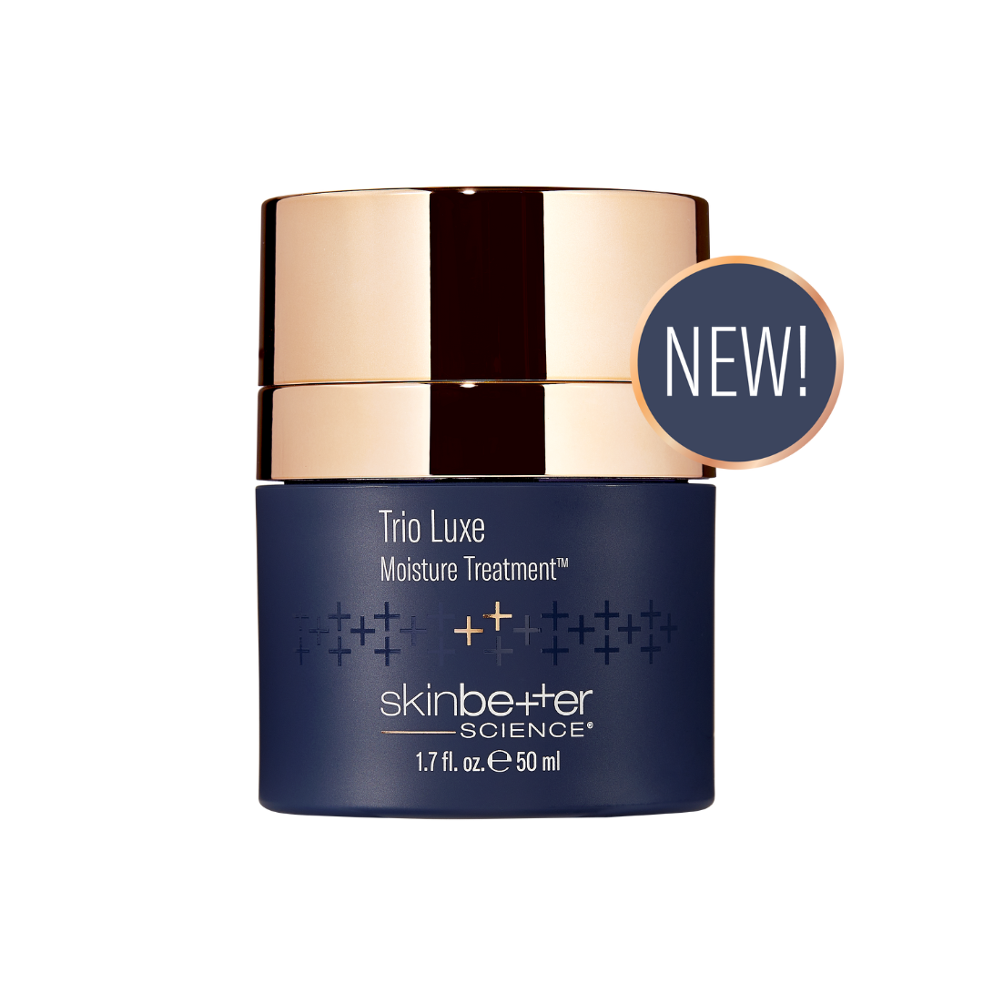 New product SkinBetter Science trio luxe moisture treatment elegant blue container with gold cap