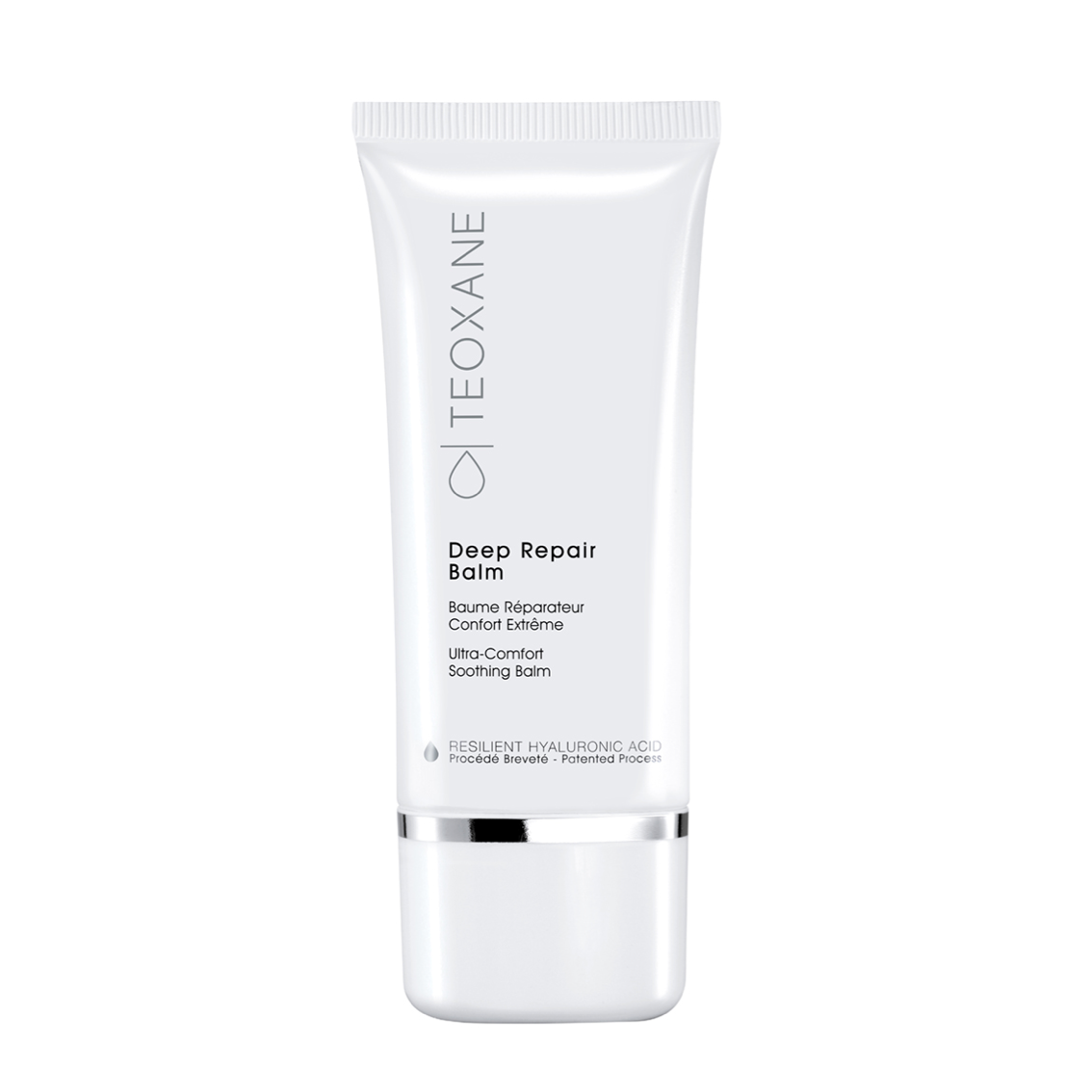 Teoxane Deep Repair Balm, 30ml white plastic tube with a white cap, ultra-comfort soothing balm enriched with Resilient Hyaluronic Acid.