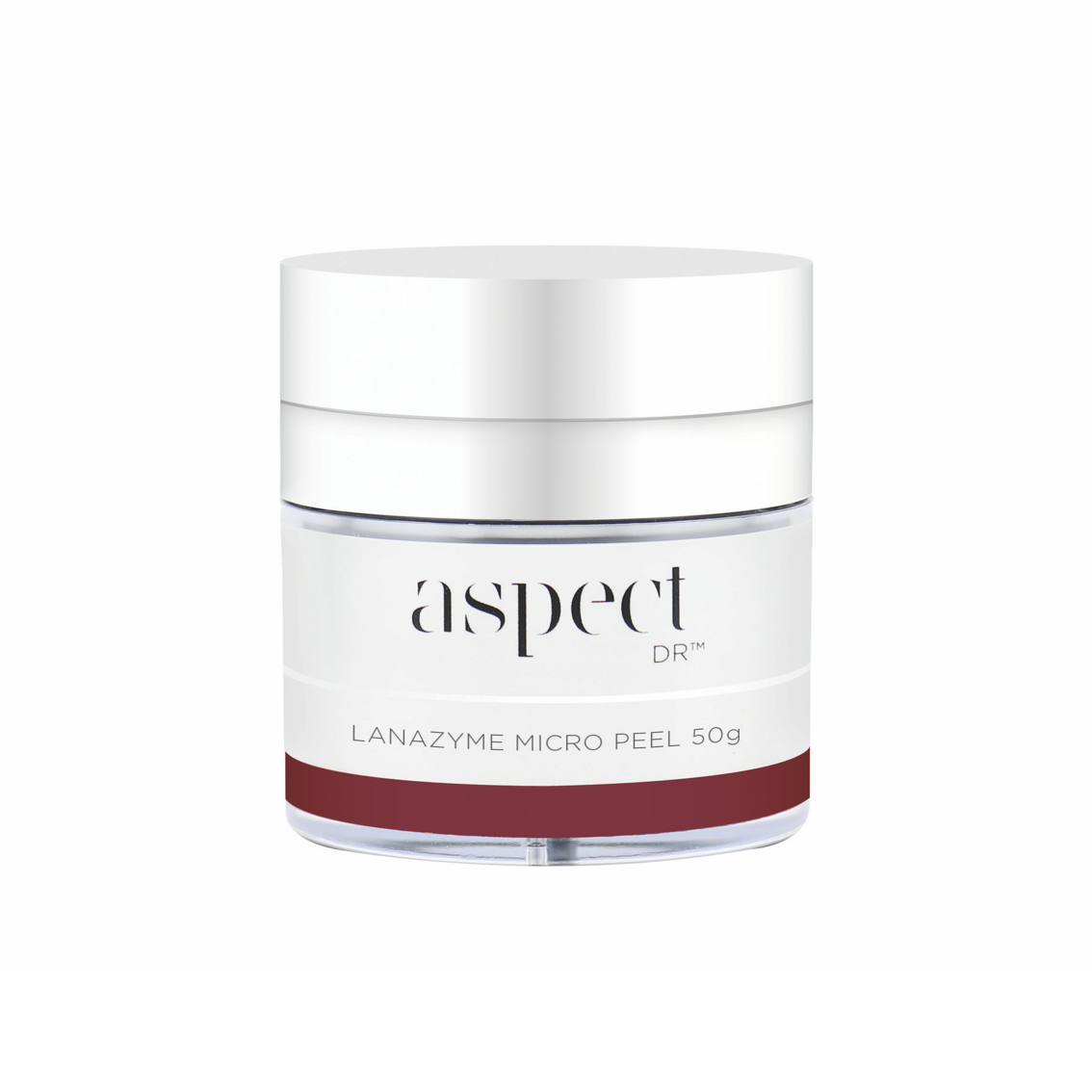 Lanazyme Micro Peel, 50g white cosmetic jar with deep red accent and white twist-off cap.