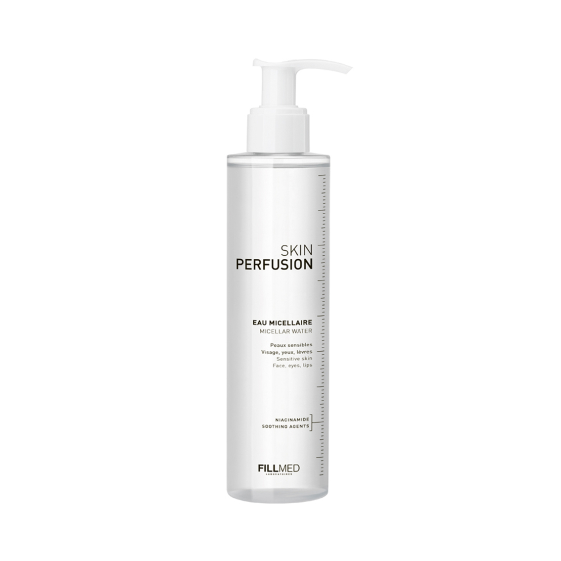 Skincare bottle labeled 'Skin Perfusion Micellar Water' from Fillmed on a white background