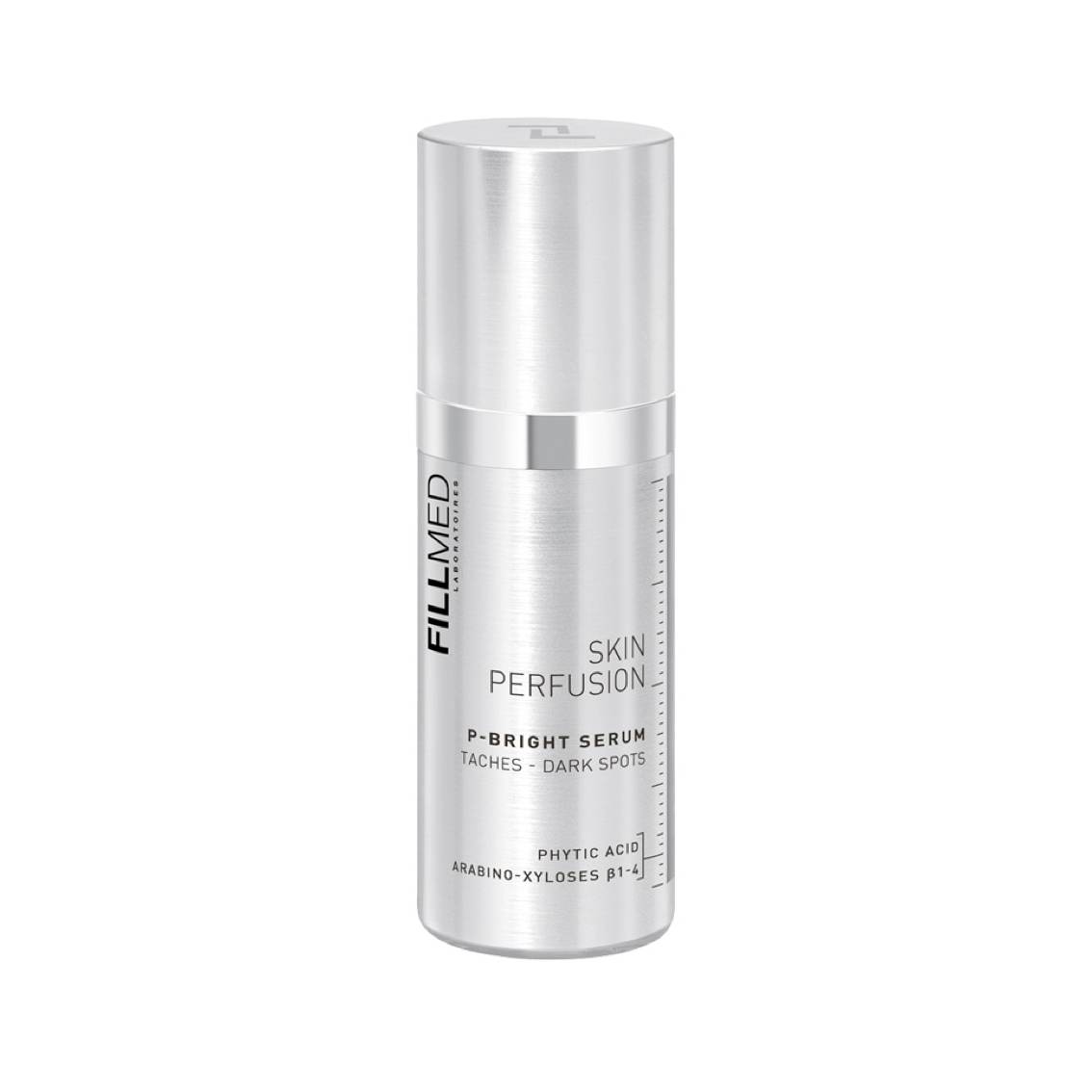 FillMed  P-Bright Serum, 30ml silver pump bottle silver cap, brightening formula to reduce pigmentation.