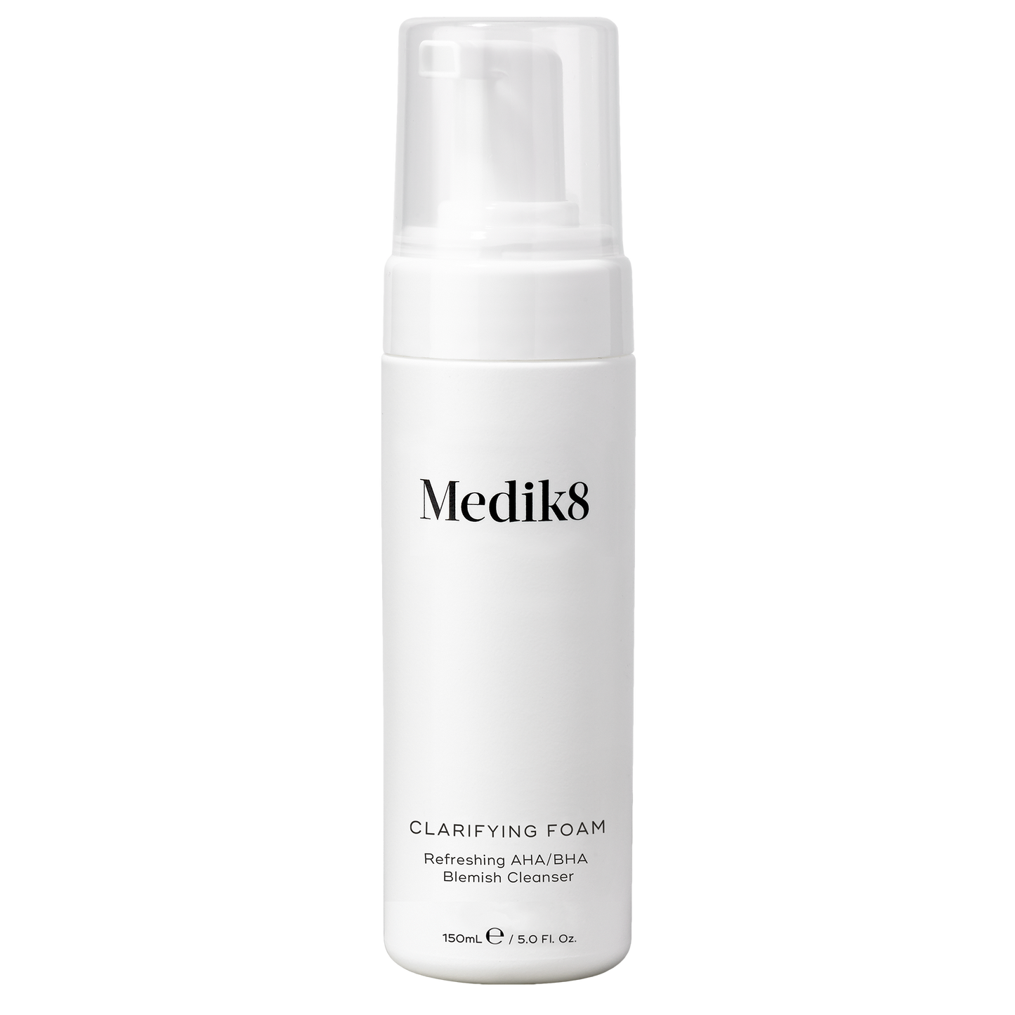 Medik8 Clarifying Foam 150ml: Medik8 Clarifying Foam, 150ml cylindrical pump bottle; a refreshing AHA/BHA blemish cleanser