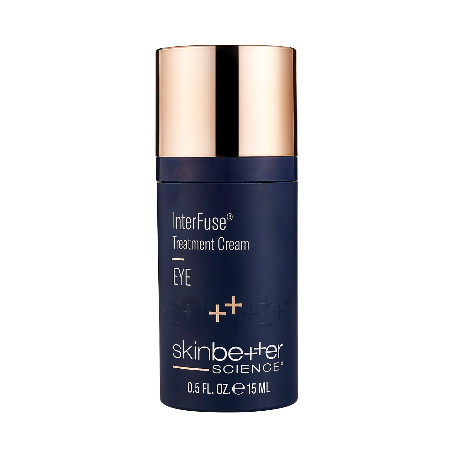 (Skinbetter Science)  Interfuse Treatment Cream Eye comes in a 15ml deep navy airless pump bottle.