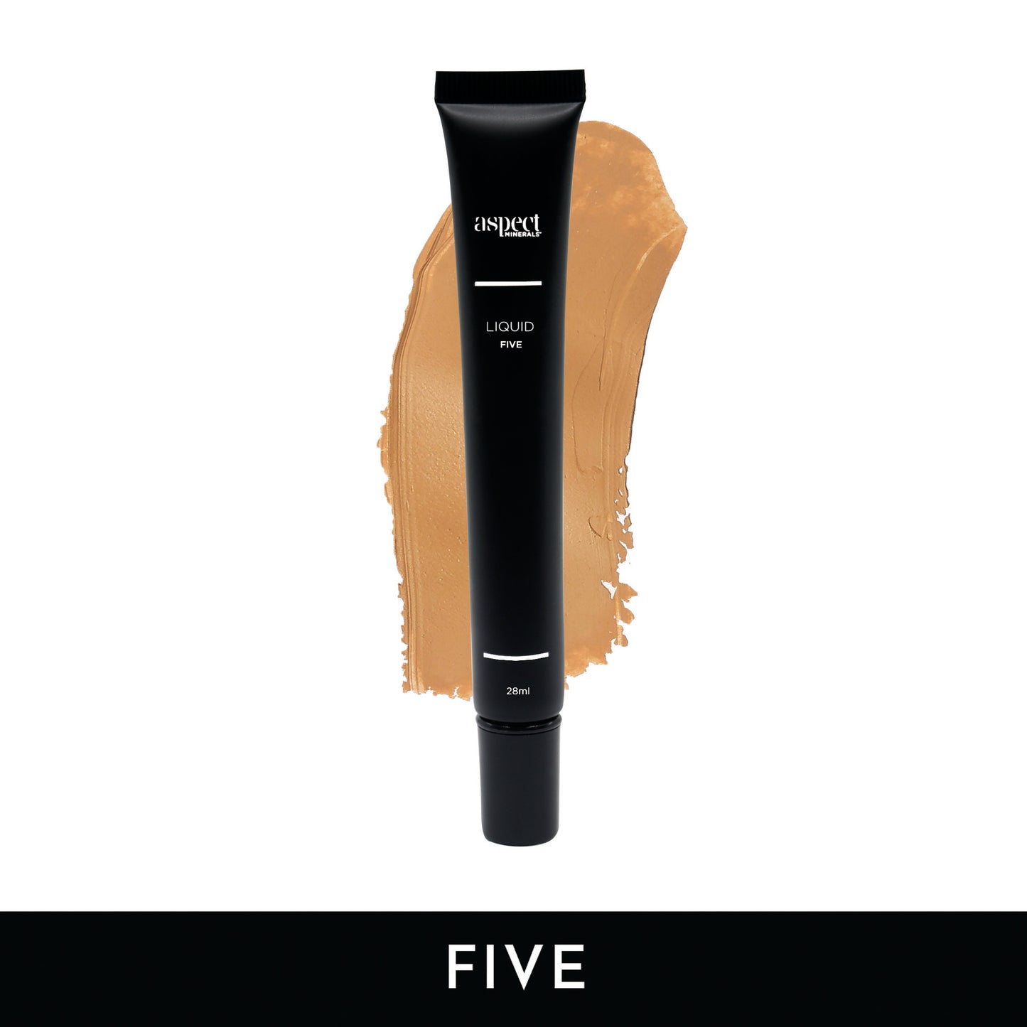 Aspect Minerals Minerals Foundation Liquid SPF15, in a 28ml black tube Liquid five - tan warm