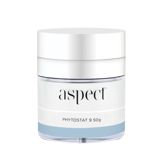 Aspect Phytostat 9, 50g white tub with light blue accents, hydrating moisturiser.