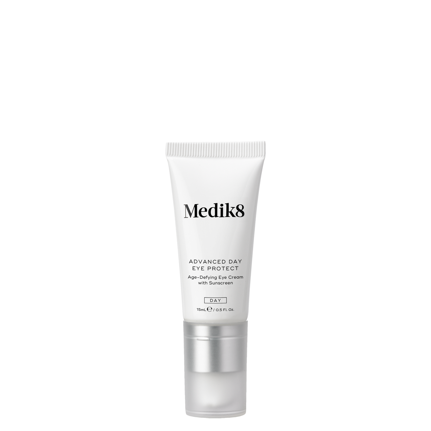 Medik8 Advanced Day Eye Protect - Hydrating eye cream with SPF and antioxidants to protect the delicate under-eye area from aging and sun damage. Packaged in a 15ml airless pump bottle for convenience.