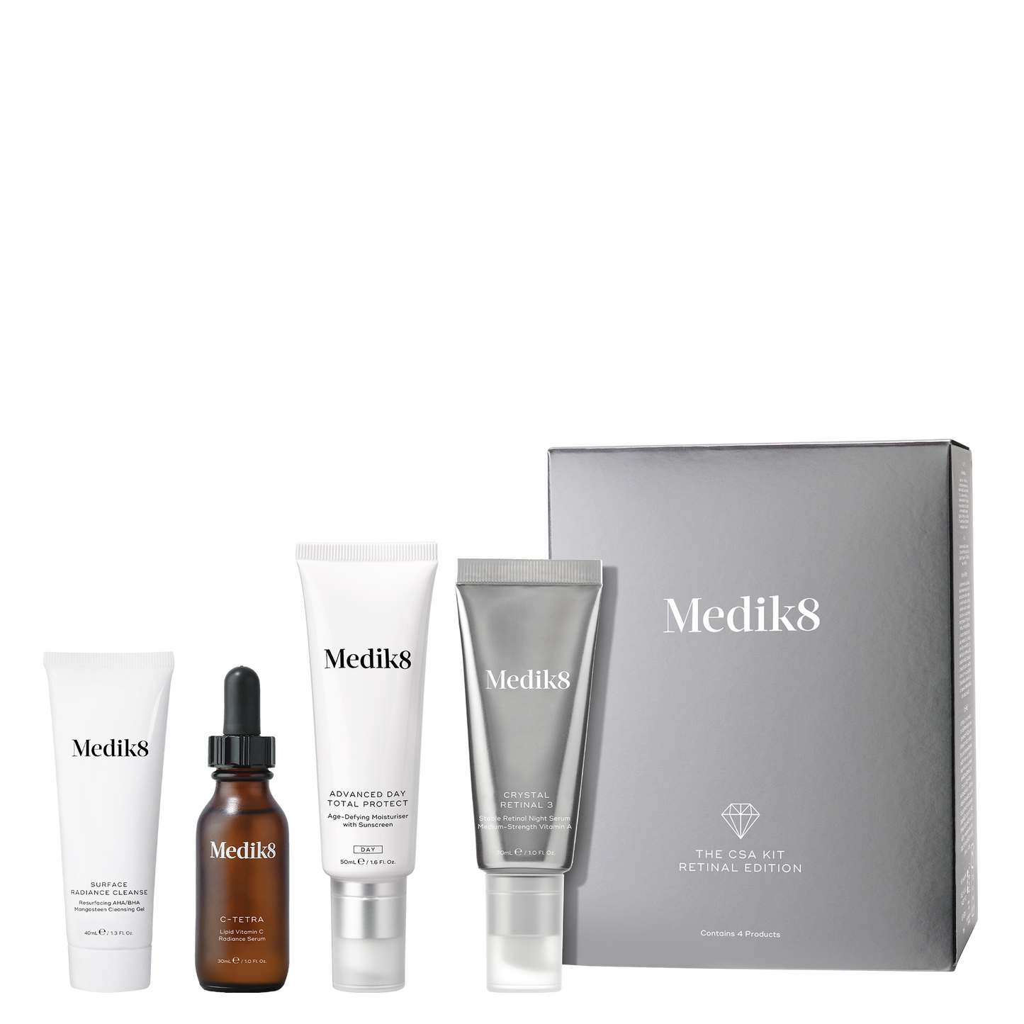 Medik8  CSA KIt Retinal Edition bottle, tubes, and box