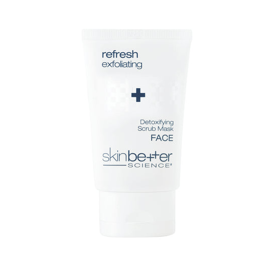SkinBetter Science Detoxifying Scrub Mask, 60ml white squeeze tube with a flip-top cap. 