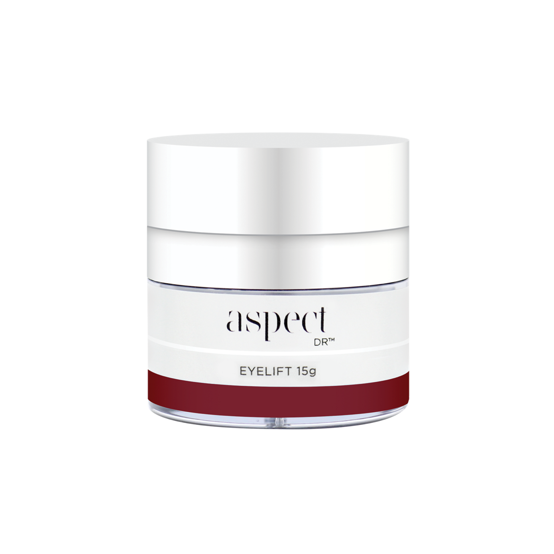 Aspect Dr Eyelift, 15g silver cosmetic jar with a silver twist-off cap. 