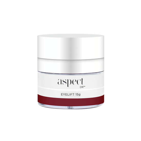 Aspect Dr Eyelift, 15g silver cosmetic jar with a silver twist-off cap. 