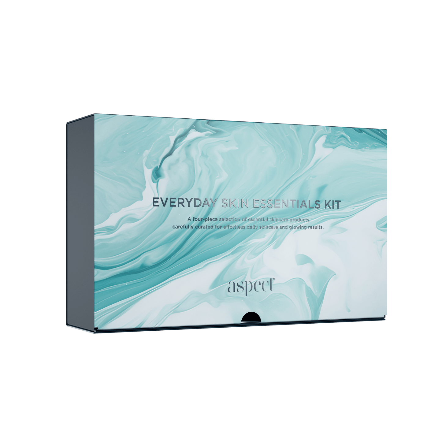 Aspect everyday skin essentials navy blue kit box, with turquoise and white abstract design on the cover.