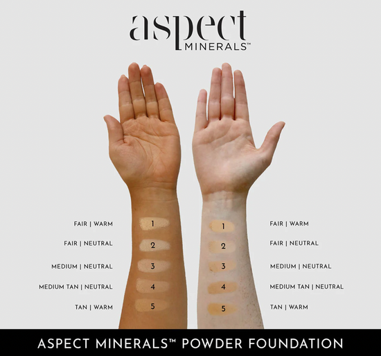  Aspect Minerals Minerals Foundation Powder SPF25, 7g compact, in different shades on different skin tones