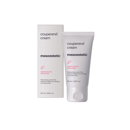 Mesoestetic Couperend Cream in 50ml matte white tube with white outer box.