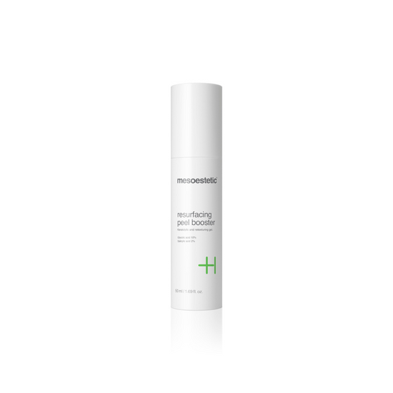 Mesoestetic Resurfacing Peel Booster 50ml: A non-oily, retexturising gel in a white pump bottle