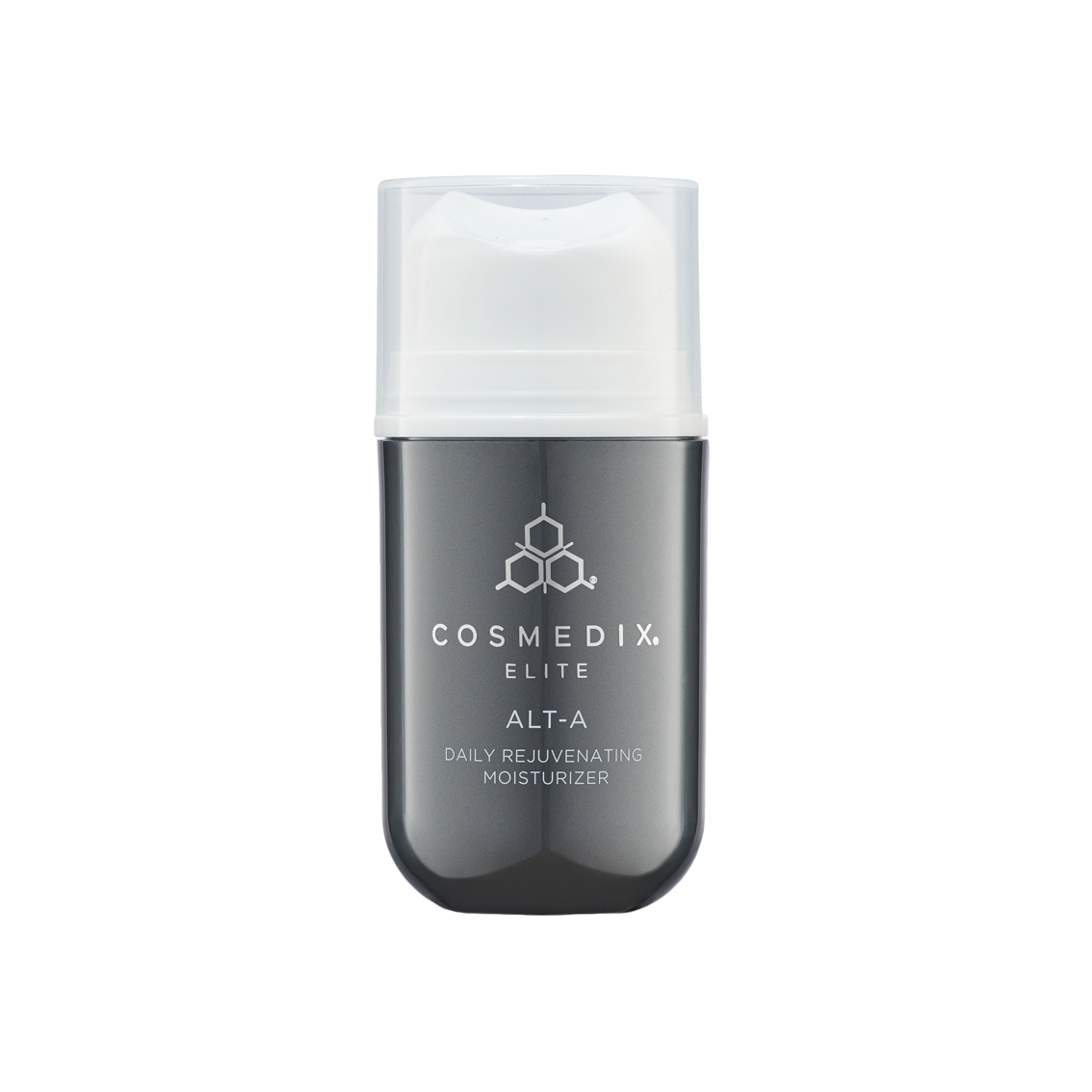 Cosmedix Elite Alt-A, 50ml airless pump bottle with sleek black and silver packaging, daily rejuvenating moisturizer.