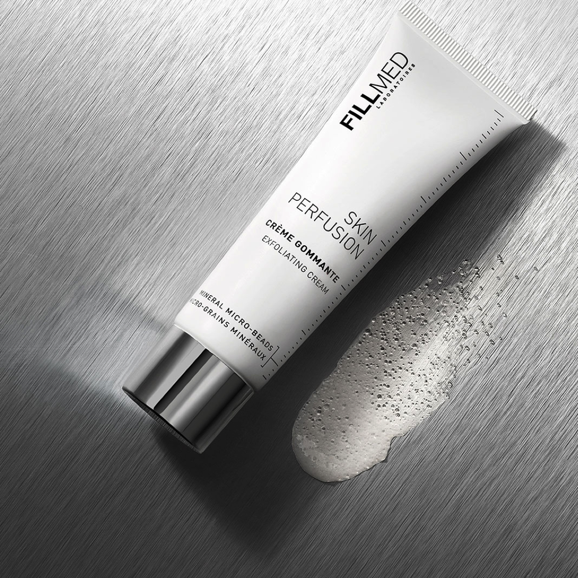 Fillmed Exfoliating Cream, 50ml white matte-finish tube with a secure screw-on cap with foaming product swatch