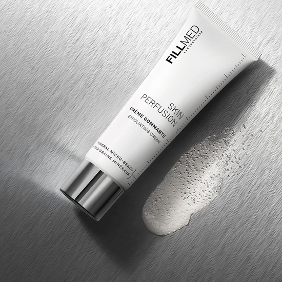 Fillmed Exfoliating Cream, 50ml white matte-finish tube with a secure screw-on cap with foaming product swatch