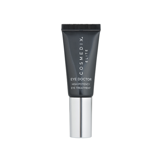 Cosmedix Elite Eye Doctor, 7g dark gray tube with a silver cap, high potency eye treatment.