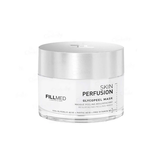 Fillmed Glycopeel Mask, 50ml silver transparent jar with a metallic silver lid, exfoliating peel mask.