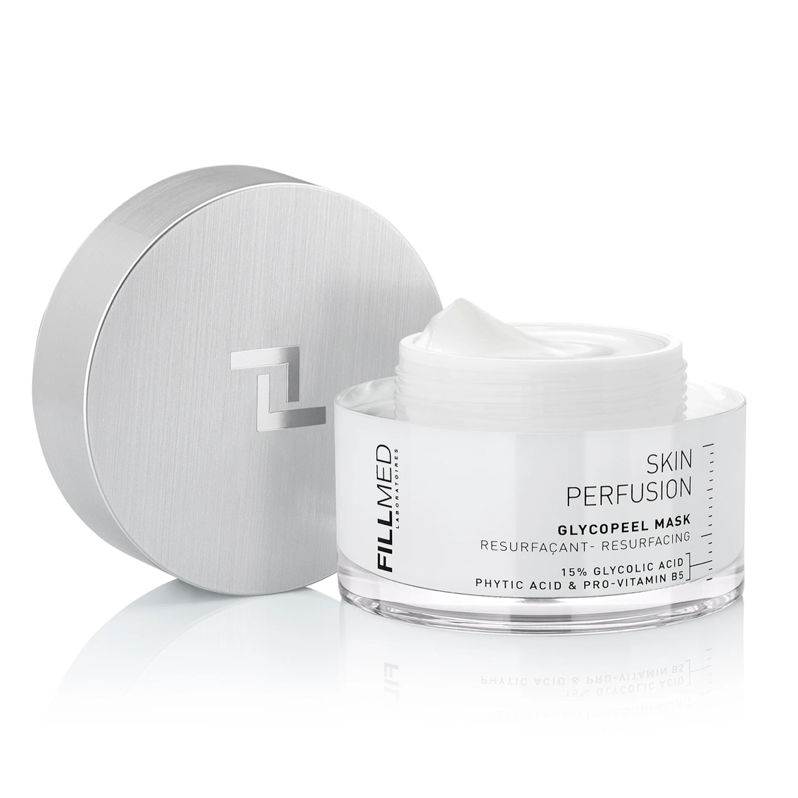 Fillmed Glycopeel Mask, 50ml silver lip opened transparent jar, white cream mask