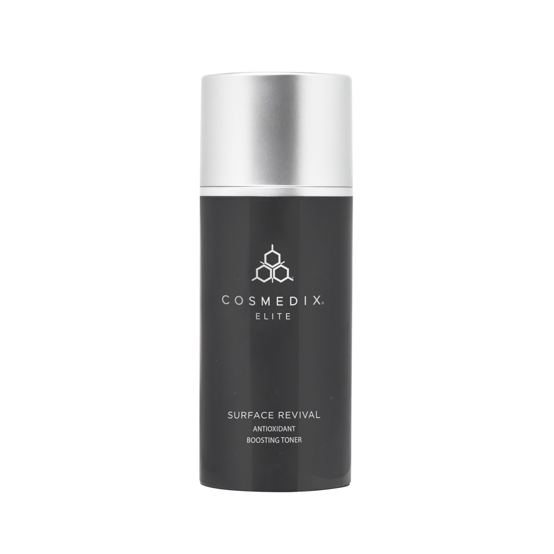 Cosmedix Elite Surface Revival 100ml: dark silver airless pump bottle; antioxidant boosting toner